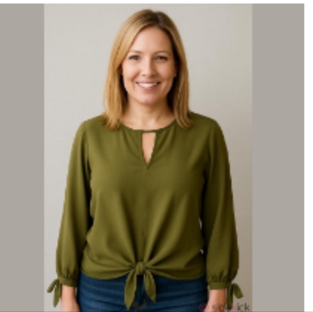 Iris Olive Green Front Tie Blouse Women's Size 1X